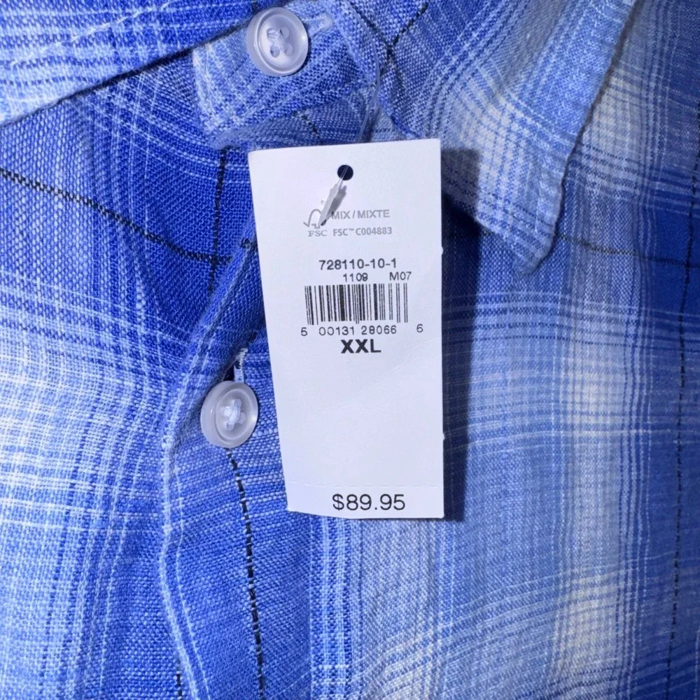 Gap Linen Plaid Button Down Shirt Mens Long Sleeve Blue XXL NEW